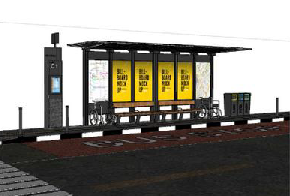 Tipe perhentian off-corridor halte besar, menampilkan sebuah bangunan besar dengan atap untuk perlindungan dari cuaca